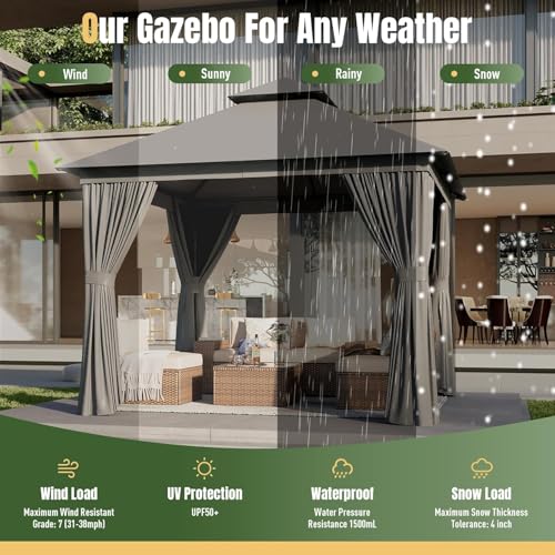 10x12 Metal Gazebo with Mosquito Netting and Privacy Screen O5380