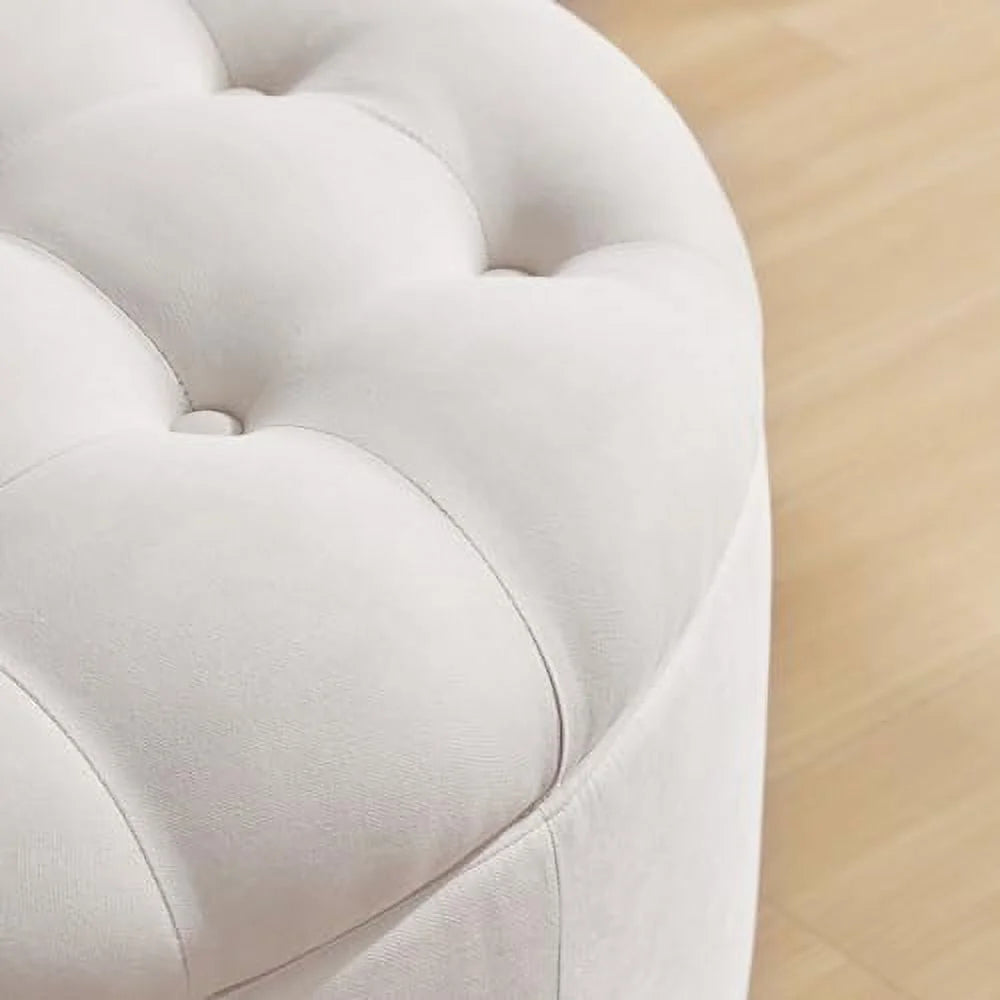 30-Inch Round Button Tufted Upholstered Ottoman with Removeable Top O654
