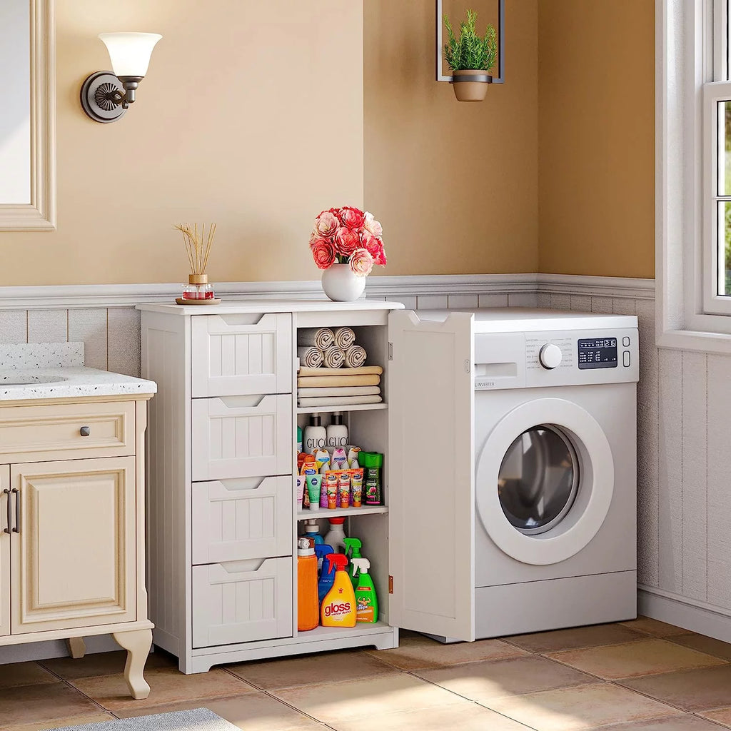 White 33" Wooden Storage Cabinet with 4 Drawers R33260