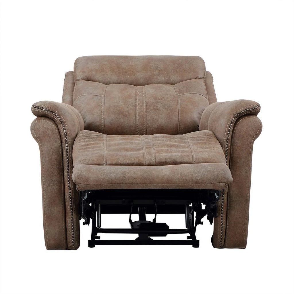 Camel Brown Polyester Faux Suede Leather Power Recliner B724657