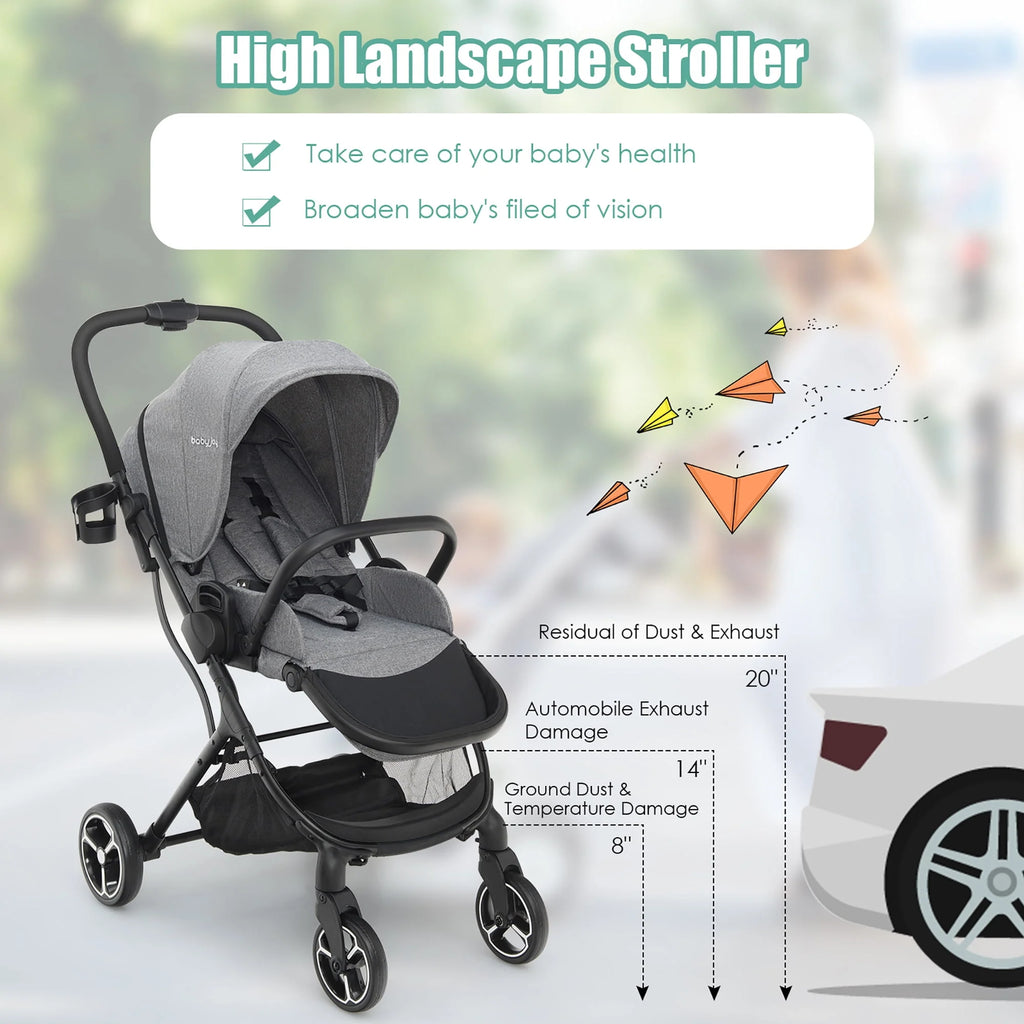 Foldable Baby Stroller with Reversible Reclining Seat Gray Q64213