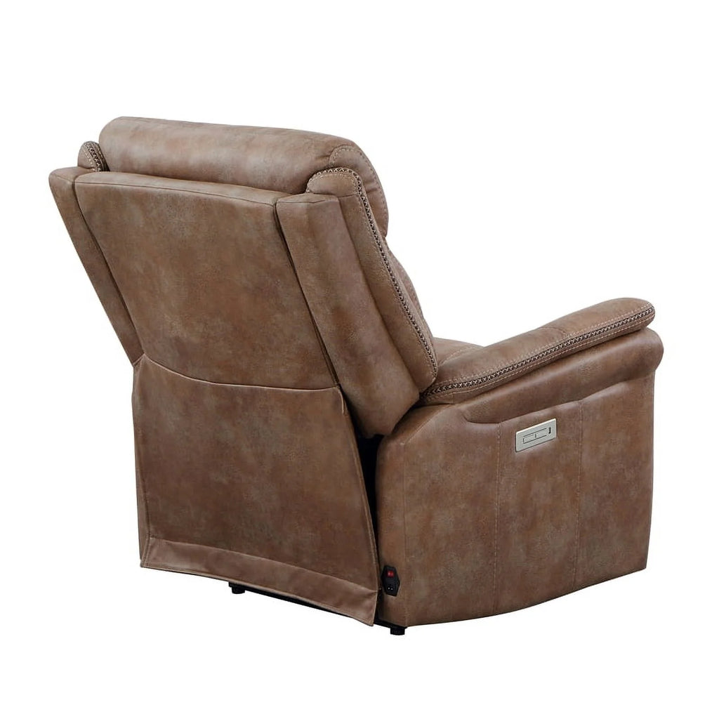Camel Brown Polyester Faux Suede Leather Power Recliner B724657