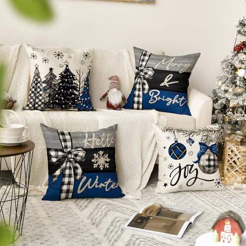Merry Christmas Throw Pillow Covers 18 x 18 Inch Set of 4 W73310